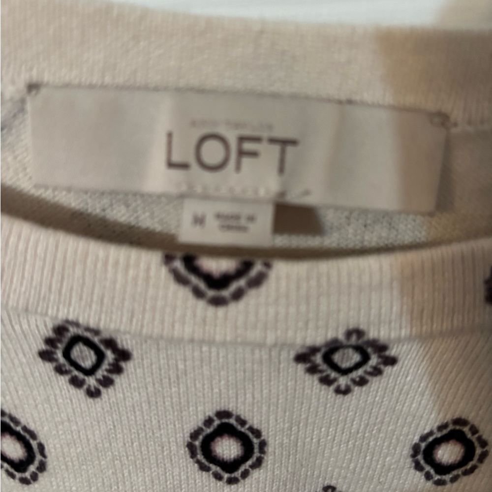 LOFT Ivory and Black Geometric Sweater